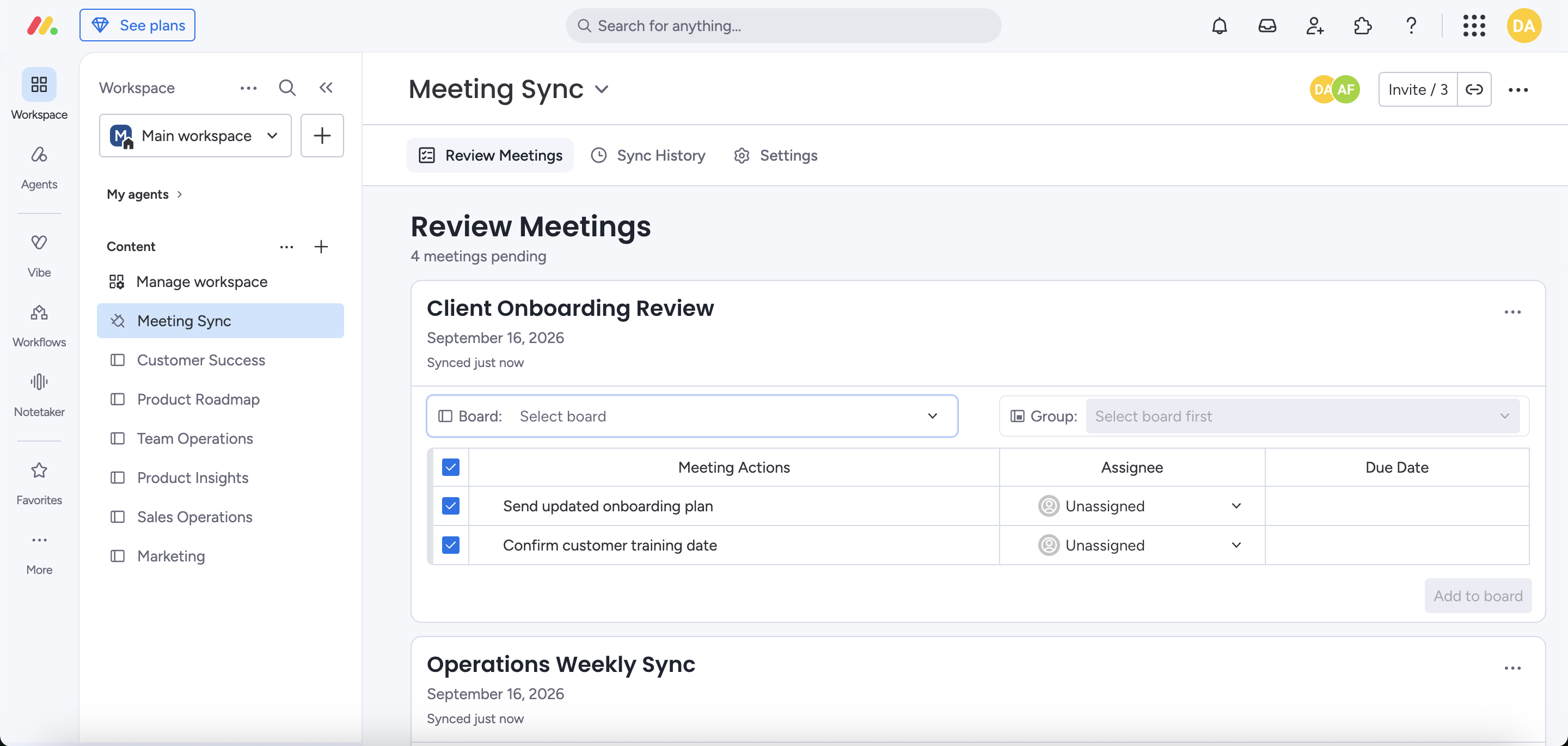 Review Meetings page