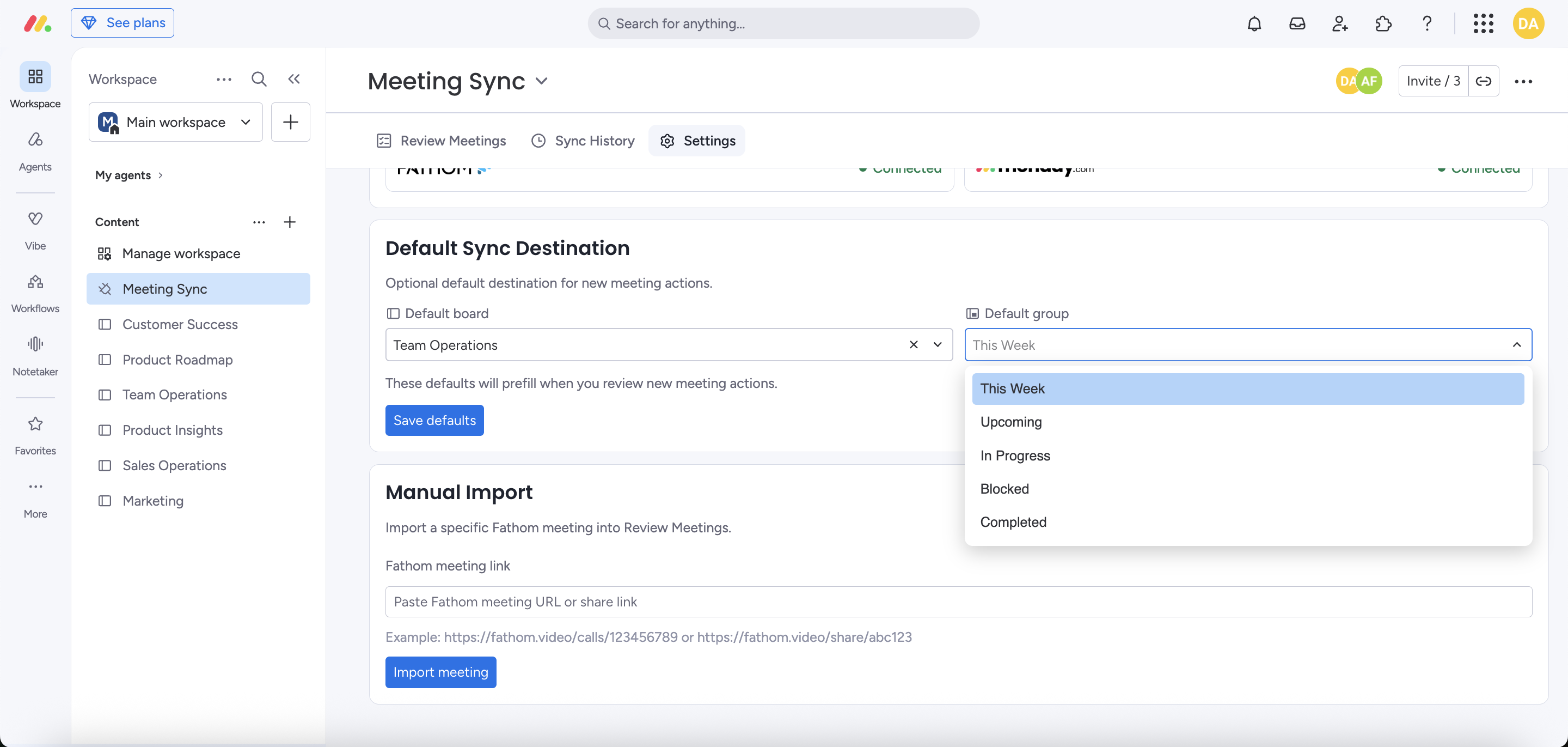 Default Sync Destination settings