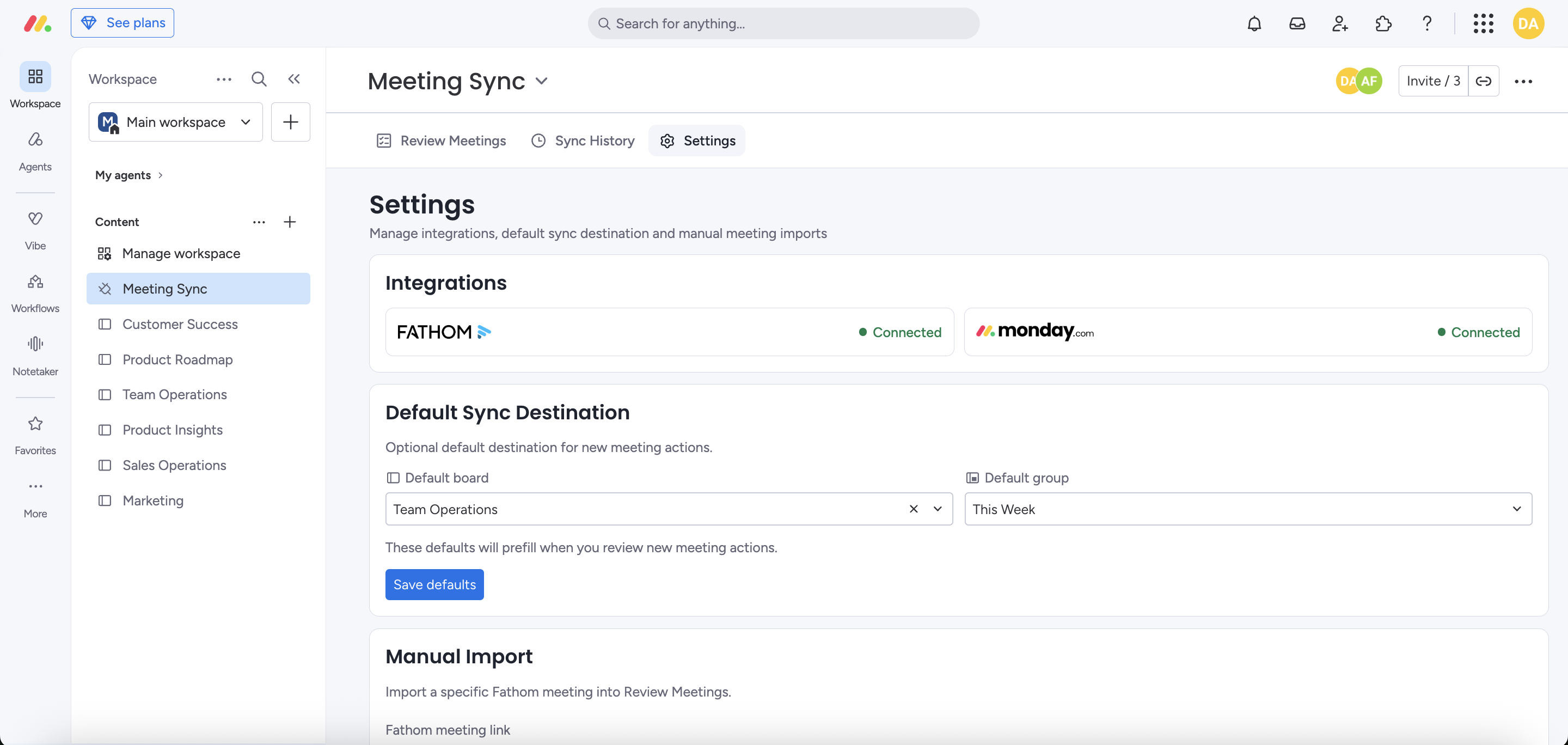 Integrations settings